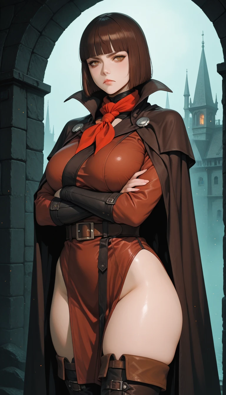 score_9, score_8_up, score_7_up, score_6_up, seductive expression, from side, bent over, panty pull, undressing, I-no from Guilty Gear, black hair, iridescent eyes, bobcut, red witch hat, cropped red jacket, cleavage, underboob, bare shoulders, detached sleeves, fingerless gloves, red lipstick, closed mouth smile, mole on lip, nail polish, eyeshadow, full lips, nipple slip, busty, round ass, exposed pussy, (detailed eyes), rooftop, night, source_anime, rating_explicit 