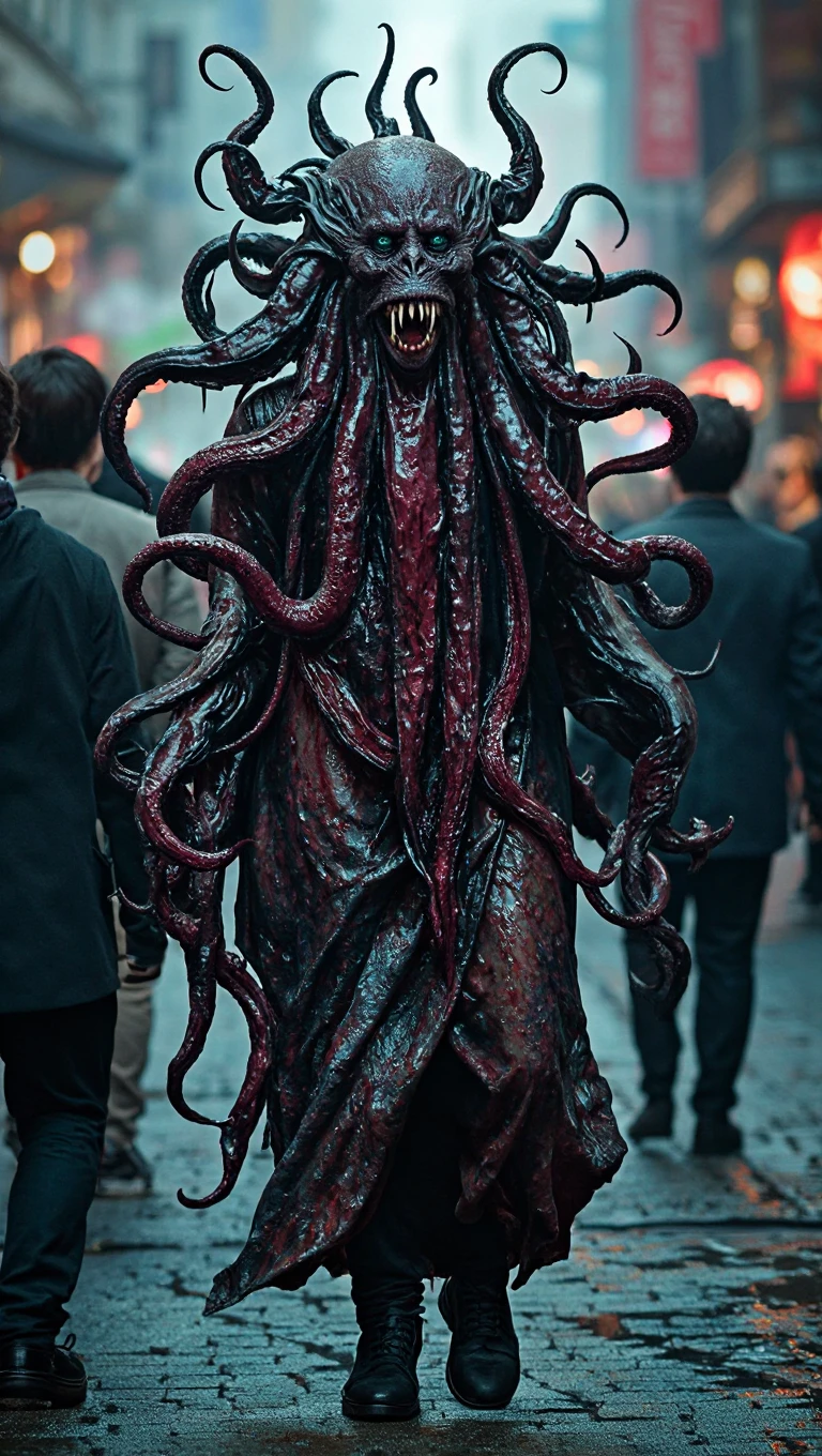 1kaijin, full_body, solo, yellow_eyes, no_humans, outdoors, street, city, cars, people,
male focus, tentacles
<lora:kaijin_v4_mix:1.1>
(masterpiece, best_quality:1.3), (realistic:1.3), photorealistic,