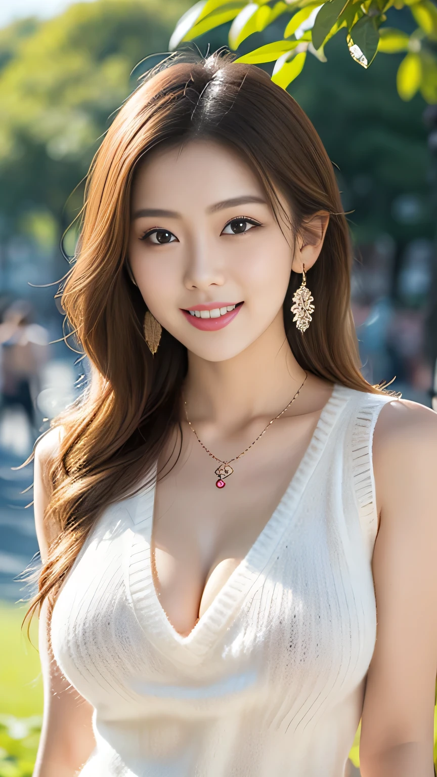 (18-year-old sweetheart), (big breasts:1.3), background flower field、blue floral princess dress、(master piece: 1.3), (maximum resolution: 1.4), (ultra high vision: 1.2), cinematic light, ultra high vision,make one's cheeks flush:1.2、 (fine eyes and skin), (detailed facial features), NSFW, 8K resolution, perfect style, beautiful expression、Highly detailed face and skin texture、detailed eye、double eyelid、glitter eyeliner:1.2、shiny skin、(pure white skin:1.8)、(white skin:1.8)、red rouge、dark lipstick:1.2、small shiny necklace and earrings、(glossy lips:1.2)、glossy lips:1.2、((full body shot:1.2))、(straight hairstyles、light brown hair)、long hair、(very affectionate smile:1.3)、175cm、Asahi
