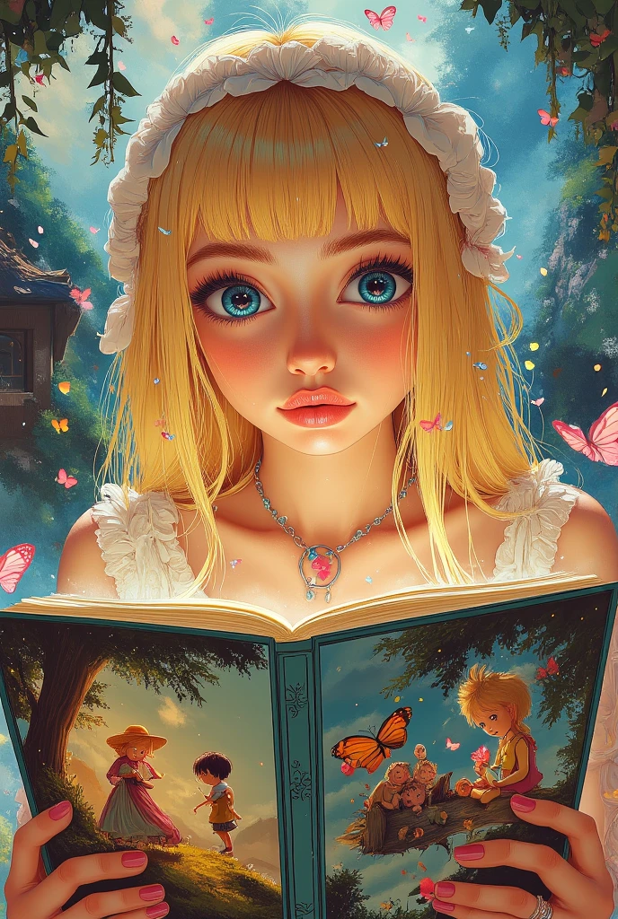 <lora:dAIversityLoRA15-PhotoSemiReal:0.0>young, thoughtful, curious, Caucasian girl, 8 years old, Victorian-era dress, blonde hair, blue eyes, sitting on a vintage, ornate, golden chair, holding a porcelain teacup, antique, enchanted forest, magical, whimsical, twinkling fairy lights, steampunk, time machine, glowing, orbs, butterflies, sunset, dappled light, pastel colors, watercolor, oil painting, intricate, detailed, soft, dreamy, ethereal, illustrated, fantasy, storybook
