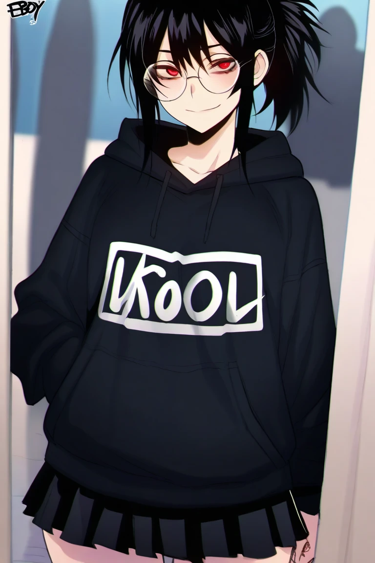 Red-haired　White hoodie　short cut hair　Short pants　The background is colorless