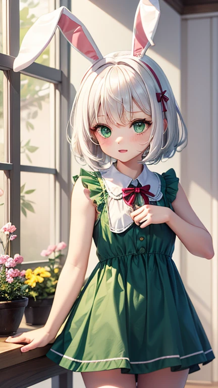 <lora:youmu-mver:1> 1girl, white hair,short hair,hair ribbon,hairband, green eyes,bow,white shirt,green vest,green skirt, || konpaku youmu (ghost)