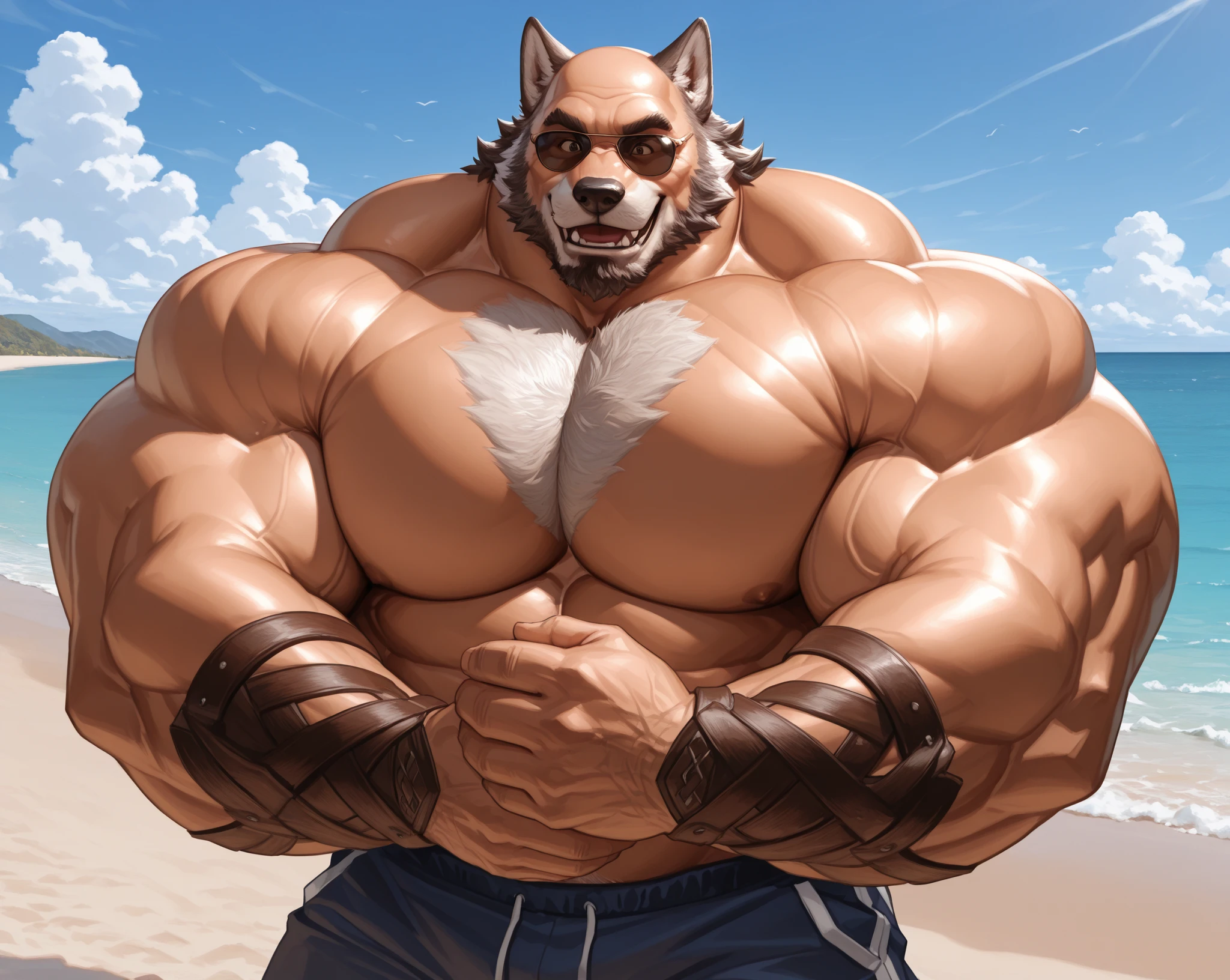 By dangpa, By daveoverlord, by kuulongarl, by takemoto, by kusunagi grizzly bear, muscular, topless, military, planes, huge pec, pectoral, large , black tank top, black gym shorts, black wristbands, black gym shoes, dog tag necklace, smoking cigar, wearing black sun glasses, attractive guy, 8k furry art