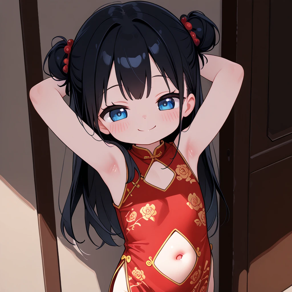  ((masterpiece, highest quality, NSFW)), detailed images, (small breasts), （、Red china clothes), , Sweat、vapor、black hair、Bun、 old, , ((close,)) ,, ((embarrassing:1.5、blush)),, dynamic posing、Bedroom