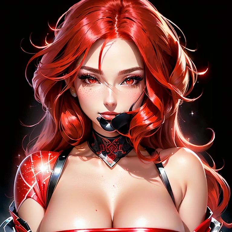 Fantasy, darkest dungeon, a beautiful voluptuous succubus with a curvy body lying on the stone ground, firmly tied, bound with heavy iron chains, fear, angst, red eyes, braid, High detailed, 4k, Masterpiece, Cinematic Lighting, top down shot, close up shot of her face and cleavage from above, smirk, seductive smile