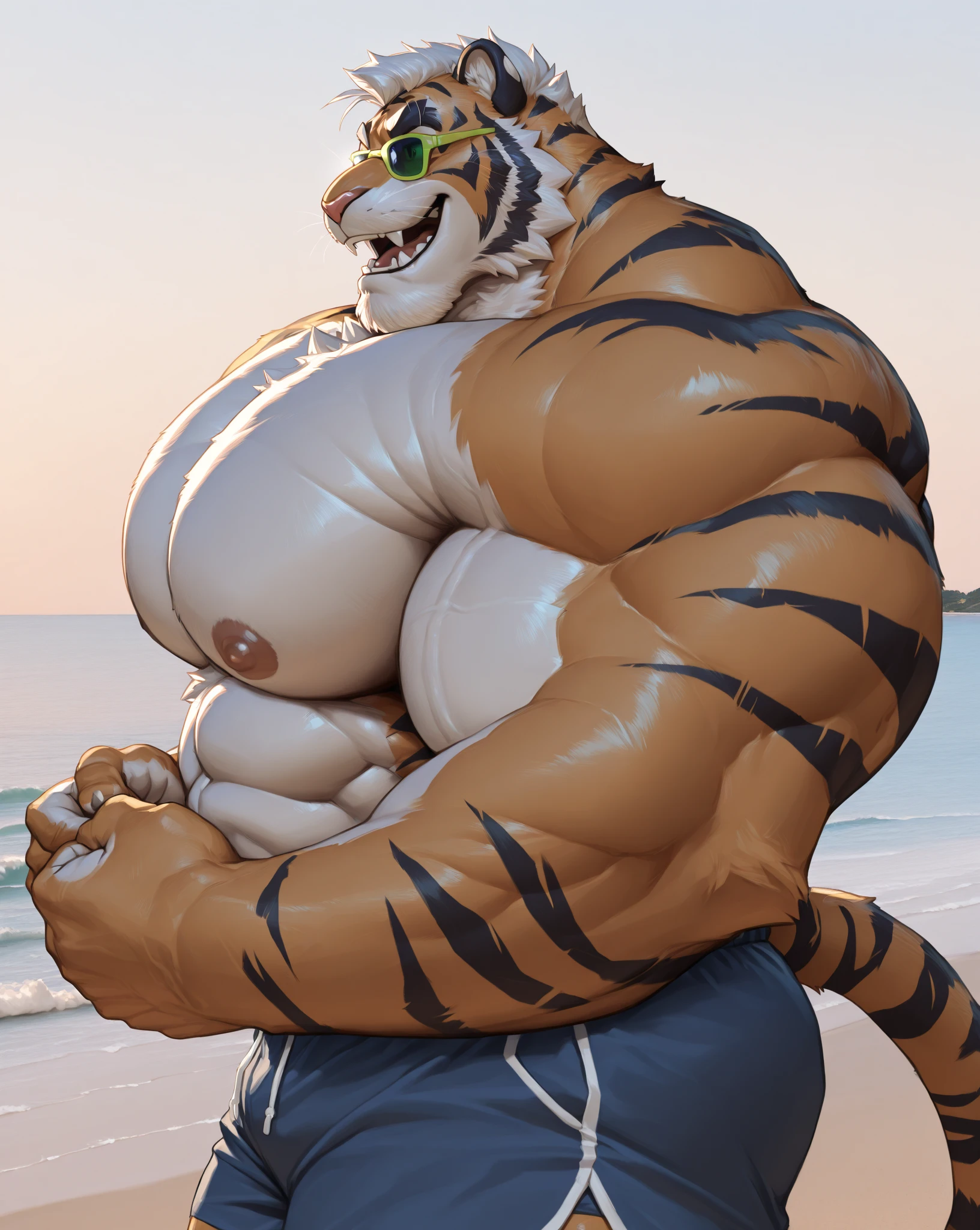 Sozinho, Female, , Mestre Tigresa, colete vermelho, black pants, bunda em forma, cauda de tigre, vista traseira, (nervoso), Sorriso, standing, fundo do castelo, corpo todo, alta qualidade, 8k, 3d, estilo dreamworks, bbw, gordinha, pernas grandes, peitos enormes, bunda enorme, peitos grandes