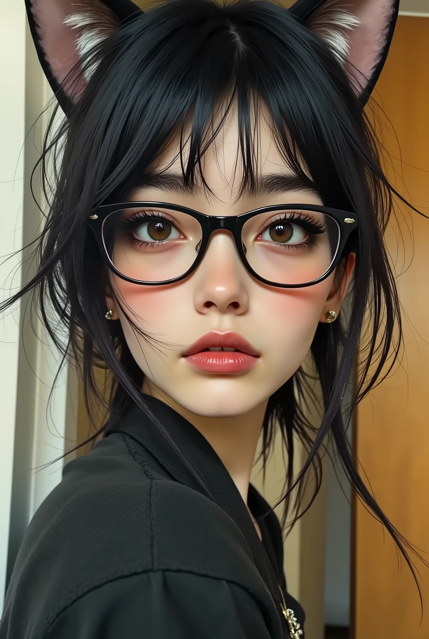 ((top quality、masterpiece、high sensitivity、high resolution、detailed description、Delicate Face Depiction、8K)),((Slender Woman、wearing glasses)),GeGeGe no Kitaro、Cat Girl、Anime Cosplay、