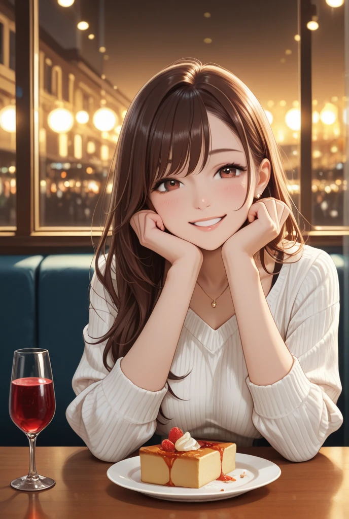 The background is a restaurant、illuminating、wall