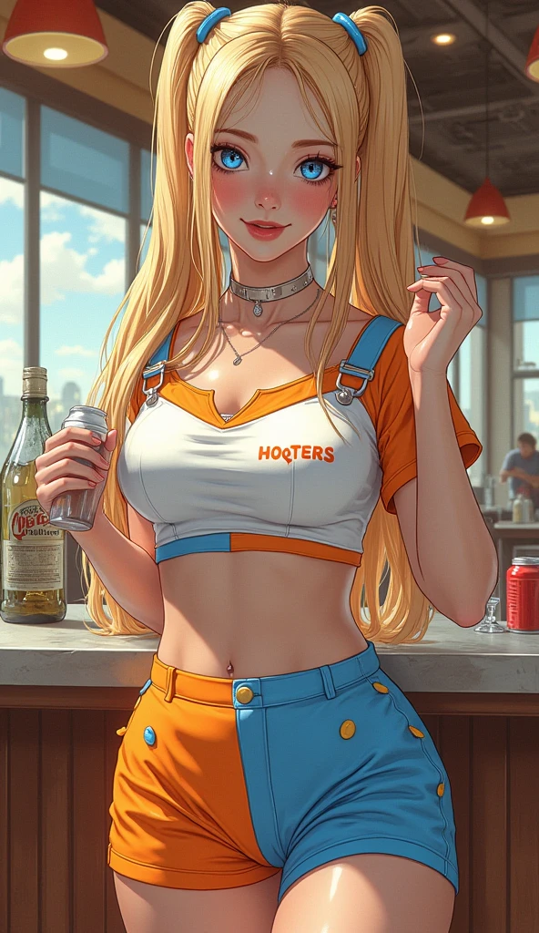 Minions and Smurfs eating pasta with fun and Sonic drinking fanta in very crazy hero clothes with crazy faces very crazy caricatures with very bold gestures and incredible props and very modern background with neon borders image quality in 8k funny clowns