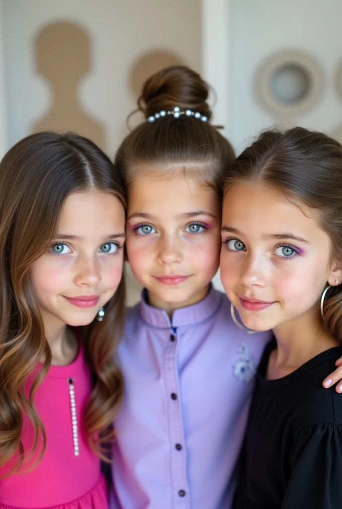 Russian style, girl children, photo studio white infinite background, close-up, bust, portrait, long blonde hair TRACES and giant bow PINK on the head
