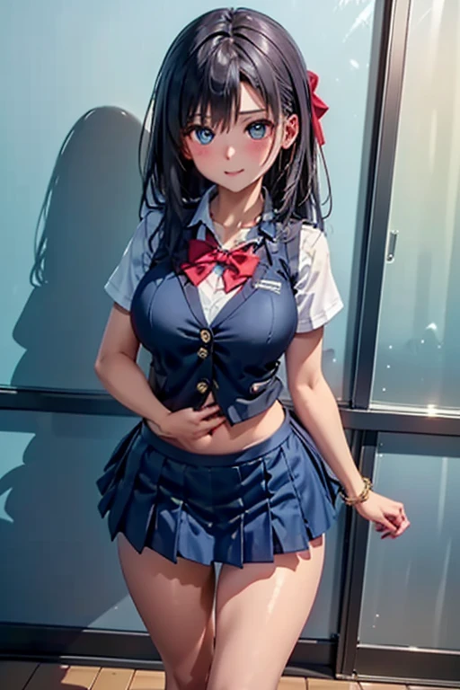 Blue HAIR,(nsfw:0.7),realism, (realistic:0.85), illustration, (old city:1.1), flasher, public indecency, 14 years old 💫👧💖 is (standing:1.3) and wearing [harajuku school uniform:(kawaii pattern on clothes:1):(accessories on clothes:1.5):0.3], (cute accessories on multilayered hair:1.3), long sleeves, seductive grin smug, small breast, skirt, fishnet pantyhose, (revealing clothes:1.2), (colorful micro bikini:1.1), (forward pelvic:1.3), spread legs, hands behind head, fisheye