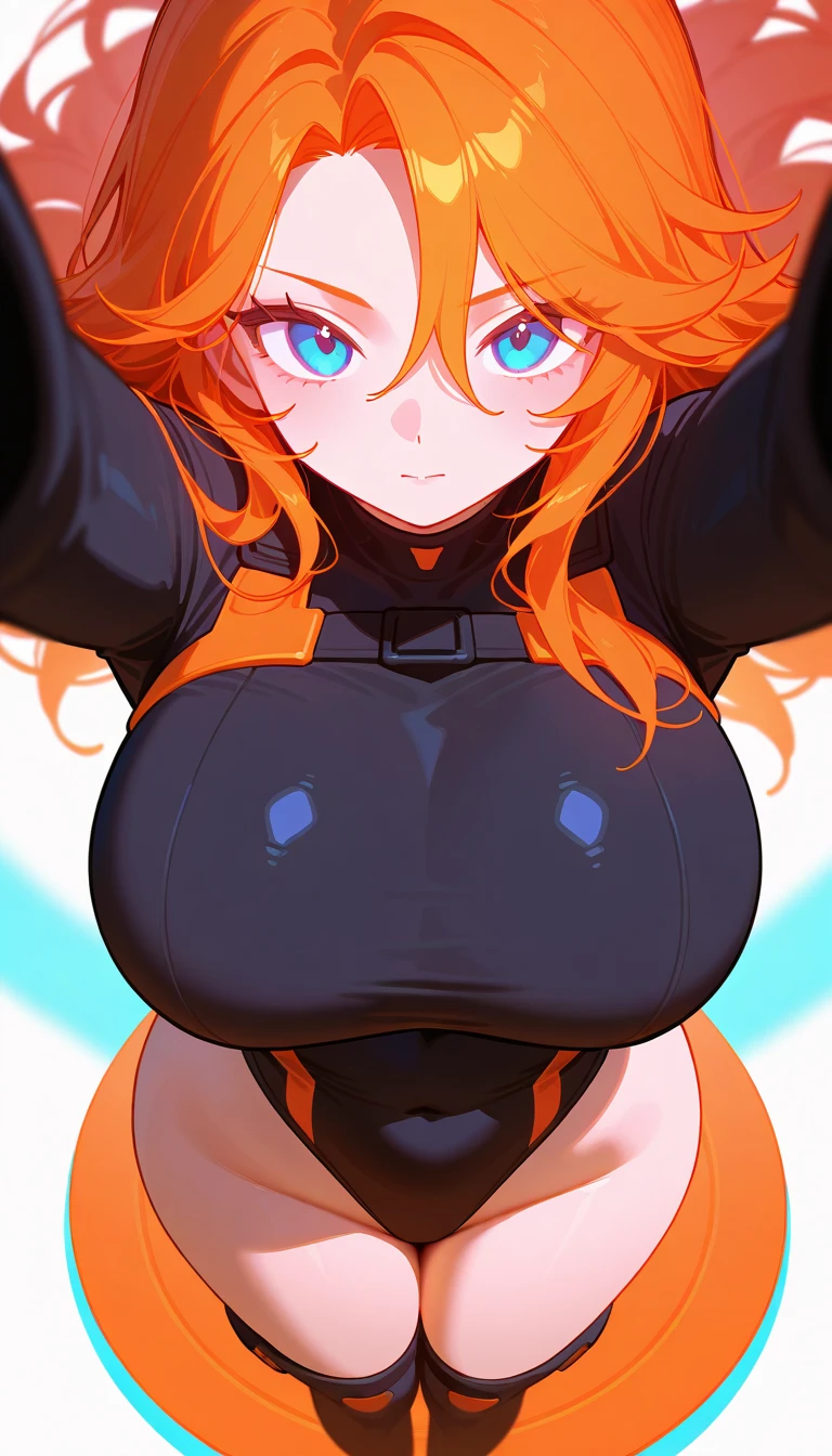 ultra realistic 8k cg, masterpiece, ((ultra detailed background,  intricate detail, highly detailed, fine details best quality, hyperdetailed face)), gigantic breasts ,beautiful lighting, absurdres, BoaHancockV2,  1girl, solo, (orange hair :1.4), long hair, jewelry, closed mouth, ), ((black crop top : 1.1), (underboob : 1.4), elbow gloves, thigh boots, split skirt, bare shoulders, curvy, midriff, curvy, thighs, shiny clothes), blue eyes, complex detailed background, inside, luxury palace), ((cowboy shot)), curvy, (gigantic breasts: 1.1), seductive smile, cowboy shot,