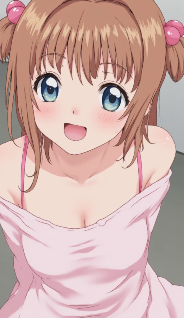 alone, Honoka Kousaka, blue eyes, chest, blush, short_hair, Glossy Lips, 前hair, medium chest, bed, Lace bra,(Perfect hands, Perfect Anatomy),