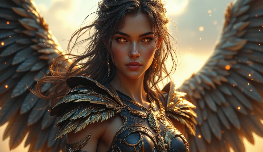 Winged Greek goddess of wrath and punishment, Nimimis, silber hair, In long Greek Toga, Cool beauty, Large breasts，Looks stern and ruthless, Fly with wings in the starry sky, greek myth, solemn atmosphere, Description of the Ultrra precise pointer, Photorealistic, Super detail, Masterpiece, Best quality, A high resolution, 8K，Armour，Huge cross