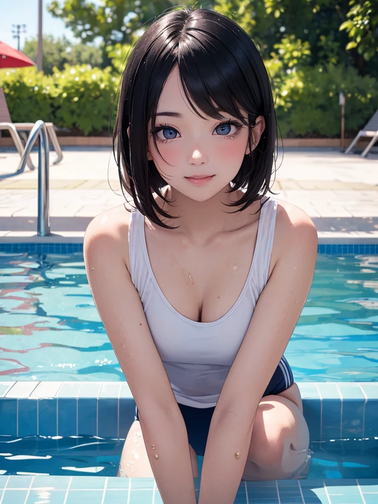 (Photographed with Canon EOS R5,Canon EF 24-70mm f/2.8L II,LED panel) , realistic photo, BREAK,
solo focus, (full body shot:1.4), BREAK,
BREAK, (Photo of a person seen from the front :1.5),
(1girl, flat chest :1.4), (high resolution detail of human skin texture : 1.5), (eyes are red and swollen),
(1 Japanese girl ), brown eyes, nipples, hetero, parted lips, looking at viewer, (spread legs widely:1.5),
flat chest, skinny body, lips, (li :1.5),
perfectly proportions, breasts, brown short hair,
BREAK,
(wearing sports bra, wearing short spats pants under skirt :1.4), (Bare legs:1.4), (black short spats pants:1.4),(plaid skirt:1.4),
(Do not expose upper body, Do not take off skirt:1.4),
BREAK,
(sitting down :1.5),
BREAK, (outdoors, pool),
BREAK,