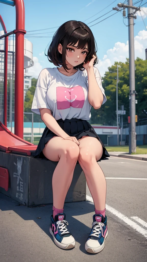 (masterpiece),best quality, expressive eyes, perfect face,w sitting, w sitting on ground, legs on ground, 1girl,
big breast, H-cup, good breast, crossing arms, beautiful, gorgeous,character,
girls,
spider-man,peniparker