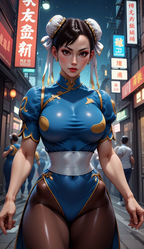 (La mejor calidad,A high resolution,Ultra - detallado,actual),Chun Li,(pelo negro dos trenzado) , Brown eyes,
ropa china, spiked bracelet, pendientes ,( vestido azul chino :1.4)
de pie, parte superior del cuerpo, sonrisa, faja, (pantimedias negra nylons ),
barrio chino, Noche ,
(incredibly detailed, hermoso rostro detallado, hermosos ojos detallados, Obra maestra, mejor calidad),solo, ,(Fondo de ruinas de mazmorra en ruinas:1.4 ), (Obra maestra: 1.4), (8k, realista, foto cruda, La mejor calidad: 1.4),(Chun Li:1.4), (Chu Li V2.1), (dynamic pose), (solo),( alley background big stones Tokyo :1.4),( no mutaciones), (Detalles de la cara: 1.5, (Beautiful brown eyes:1.4) , hermoso rostro, ojos bonitos, revestimiento del iris, labios delgados: 1.5, delgado, pale and sharp eyebrows, Largo, dark eyelashes, double eyelashes), (colores brillantes), cayendo lluvia nublado Noche, (face detailed:1.4), (dedos detailed)