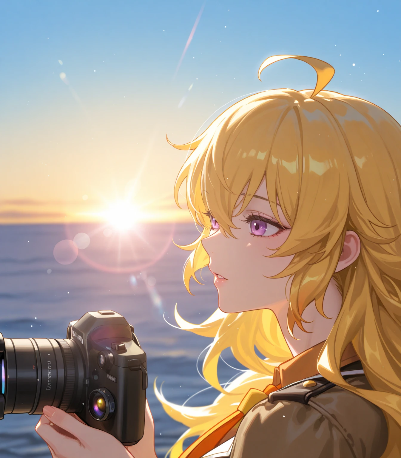 Top quality, full body details, golden ratio, (theater lighting: 0.7), masterpiece, point of view shot, beautiful smile, (sweaty blonde Japanese girl bikini), straight looks happy, sitting by the sea (wearing a transparent bikini), long straight brown messy hair, sunset, full body portrait, perfect face, amazing eyes, clear details, (highly detailed skin), accent lighting, depth of field, old camera, sober, digital grain, war photography, dog perspective angle photography , from bottom to top, big breasts, perfect virgin organs