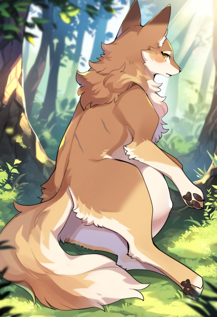 Art by windwttom,posted on e621,solo,male golden retriever,sheath,balls,feral,quadruped