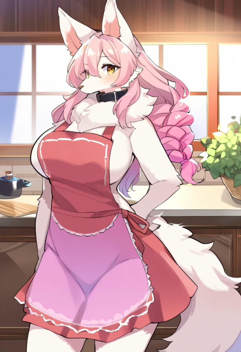The lighting is perfect,light particles,(best quality),(masterpiece),(Super detailed),sharp focus,light particles,Pink fox,White clothing,White pattern,demon纹身_exist肚子上,navel-baring outfit,Negi,Red_Eye,watching_exist_audience,Smile,alone,hairy,animal_ear_fluff,Open_clothing,Golden necklace,demon,girls,female,long hair,Big breasts,red belly,cute