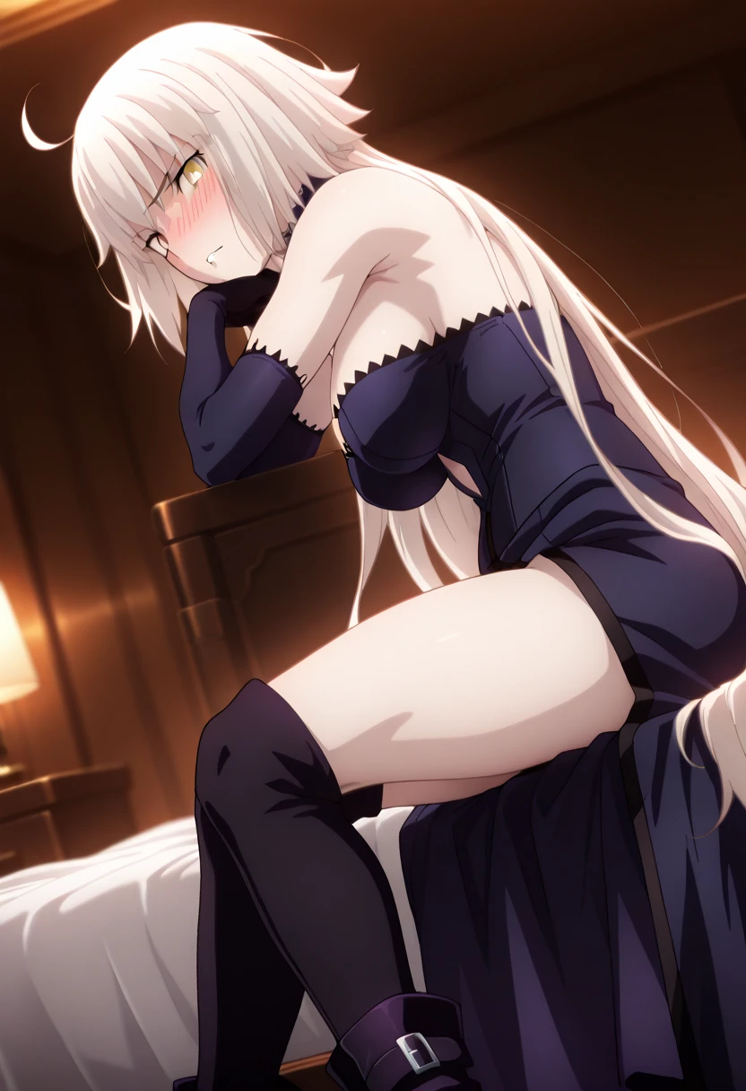 1man, 1girl, long hair, white hair, Big lips, Thin eyebrows, Thin body, drooping eyes, Blushing, Sexual arousal, , Men, for two, Covered, penetration, Ass, Toned, Slender legs、darkened room, femboy, hot, sexy, tongue out, moaning, sweaty, saliva, crying, scared, overwhelmed, bondage, lingerie, cum on ass, cum explosion, cum, white sticky goo, big breasts, pink nipples, woman
