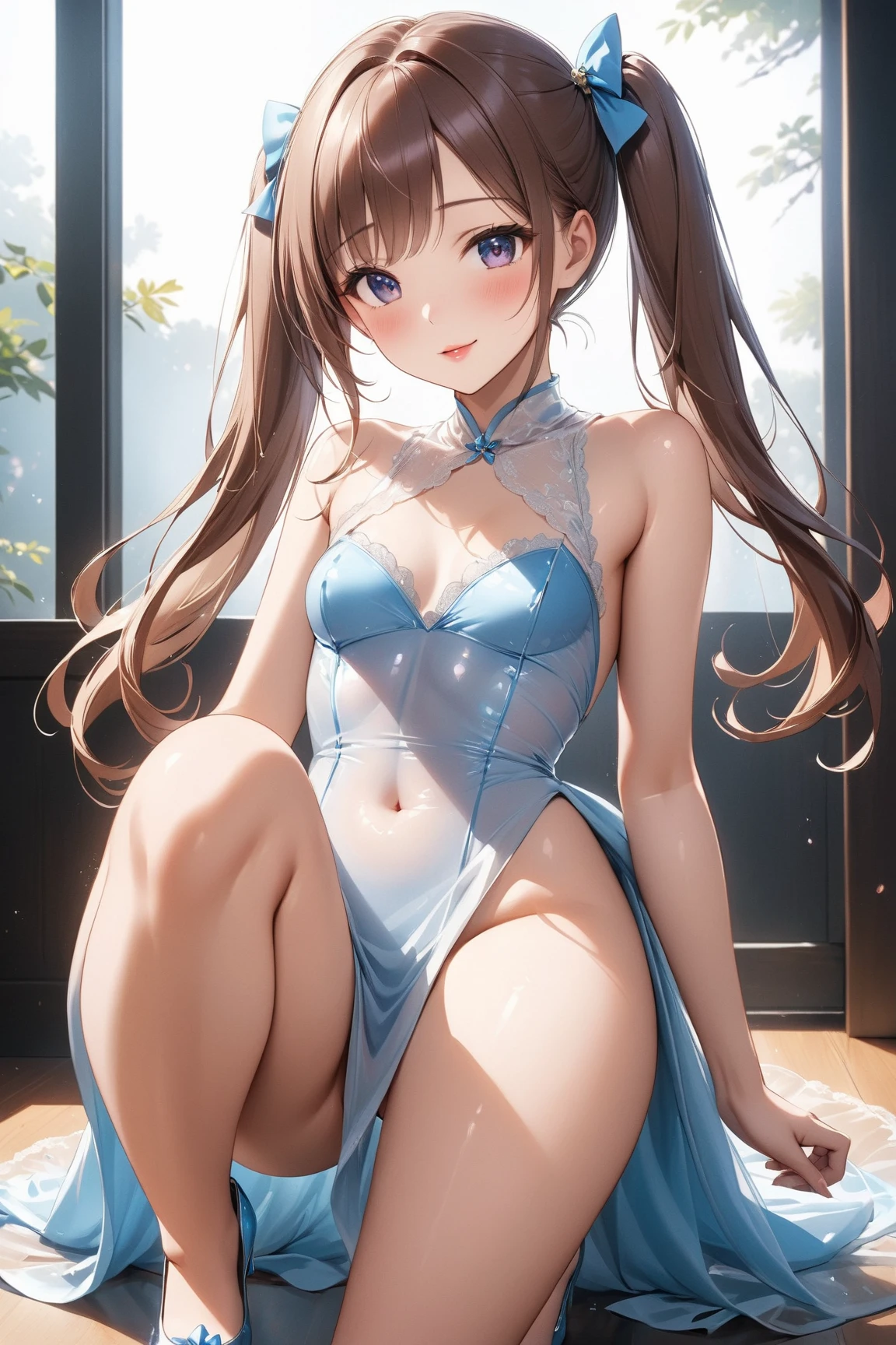 (Highest quality)), ((masterpiece)), (detailed),((Perfect Anatomy)),In the school classroom,Natural light, ((Full body shot 1.5,This woman is a 24-year-old female teacher.,A woman doing the splits while sweating 1.7,)),Beautiful woman,Very sexy,(((Big breasts wearing a navy blue blazer 1.4,Black leather collar,Very good,Wearing a very short navy blue miniskirt 1.8))),((garter belt,Wearing black stockings 1.2,Black high heels,Wearing a black bra and black panties)),
Beautiful woman,Beautiful Face,Big eyes,Beautiful Eyes,Beautiful double eyelids,Beautiful teeth alignment,A small face and a beautiful body with an 8-head ratio,Slender body,long thin limbs,Beautiful feet,and supple hair,Shiny black hair,Full body back shot 1.4,Beautiful shapely buttocks((Expressions of ecstasy and climax 1.5,Blushing and crying,Open your mouth wide、Drooling a lot 1.2)),((Woman on all fours 1.5,Woman showing her butt to the viewer 1.7)),(((Ahegao 1.5))),Very nasty slutty woman,((Shapely butt,Pose 1: On all fours with buttocks raised.5)),(((A view of a woman from behind,Pose 1 where the butt is turned towards the viewer to show the pussy clearly.2,Pose 1 to highlight your beautiful butt.8))),