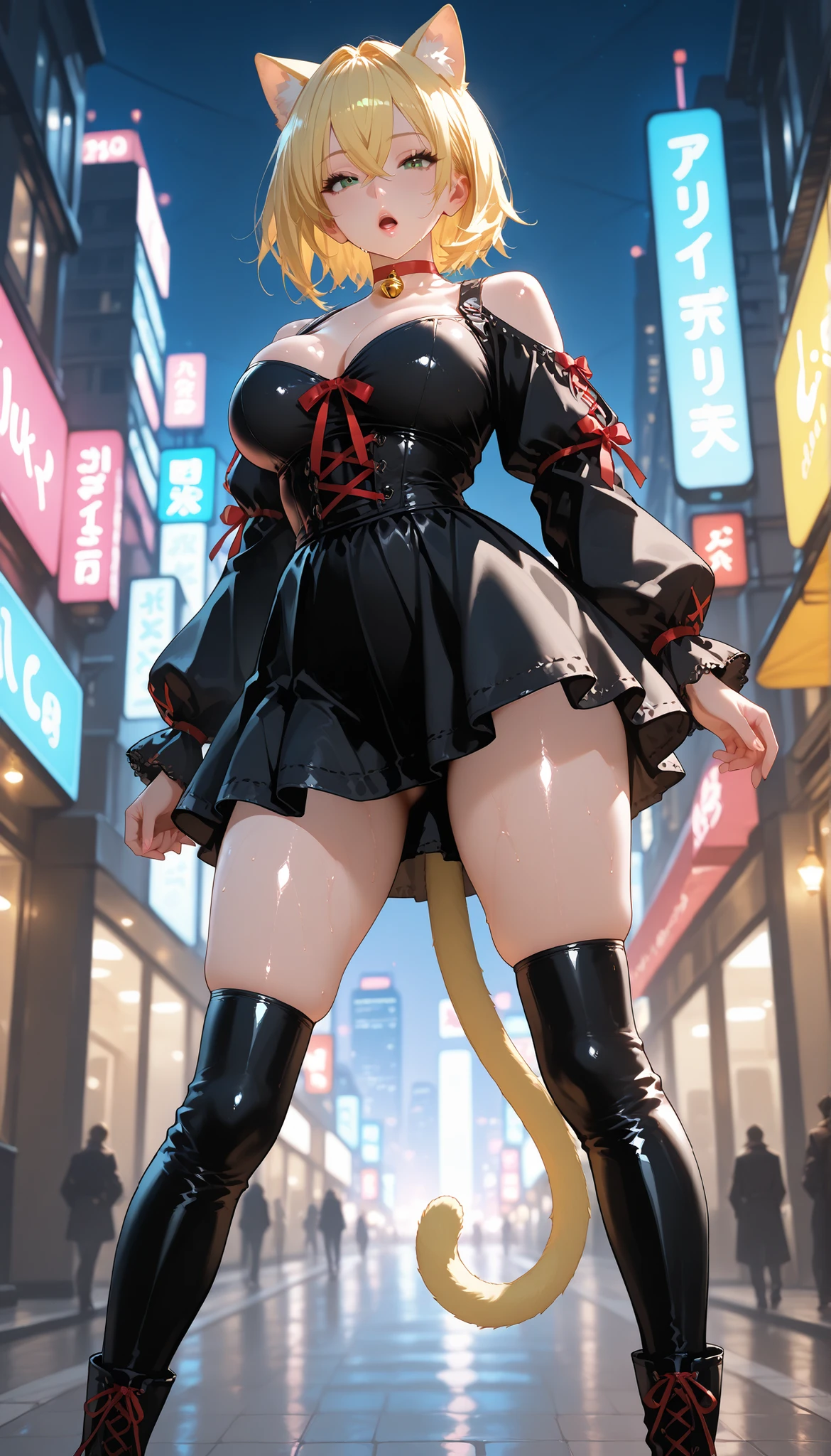 professional artwork, Intricate Details, field of view, sharp focus, detailed painting, photorealistic lighting, trending on pixiv, Standing at attention, black outfit ,yellow collared shirt,black bodysuit,skin_tight,black legwear, black pantyhose, Side_boob, black hair,very long hair, Bangs,yellow eyes,makeup, lipstick, 35yo,mature female,Beautiful Finger,Beautiful long legs,Beautiful body,Beautiful Nose,Beautiful character design, perfect eyes, perfect face, looking at viewer,official art,extremely detailed CG unreal engine 8k wallpaper, perfect lighting,Colorful, Bright_Front_face_Lighting, (masterpiece:1.0),(best_quality:1.0), ultra high res,4K,ultra-detailed, photography, 8K, HDR, highres, absurdres:1.2, Kodak portra 400, film grain, blurry background, (Beautiful,large_Breasts:1.4), (beautiful_face:1.5),(narrow_waist), (solo:1.4), ((landscape dimension)),