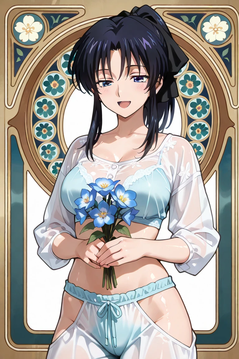 masterpiece, highest quality, 1 girl, From the side, Are standing, looking at the viewer, nakedの肩, sleeveless, blue cheongsam, side lock, ponytail, black hair, blue eyes, closed mouth, with a white bouquet, hair ribbon, white background, (Urgent 1:0.7) ,black hair、,naked, 光沢のあるnipple、(masterpiece),(highest quality:1.0), (ultra high resolution:1.0), Detail view, 8k, anime, masterpiece, brown eyes、nipple、provocative look red wavy hair very big breasts Fair skin highly detailed chest very fine eyes beautiful starry sky、grassland、,grasslandの背景、blue sky、show off your chest、spread your legs、first person perspective、saliva'enchanting smile,Ahegao, Sweat, roll your eyes,swaying chest