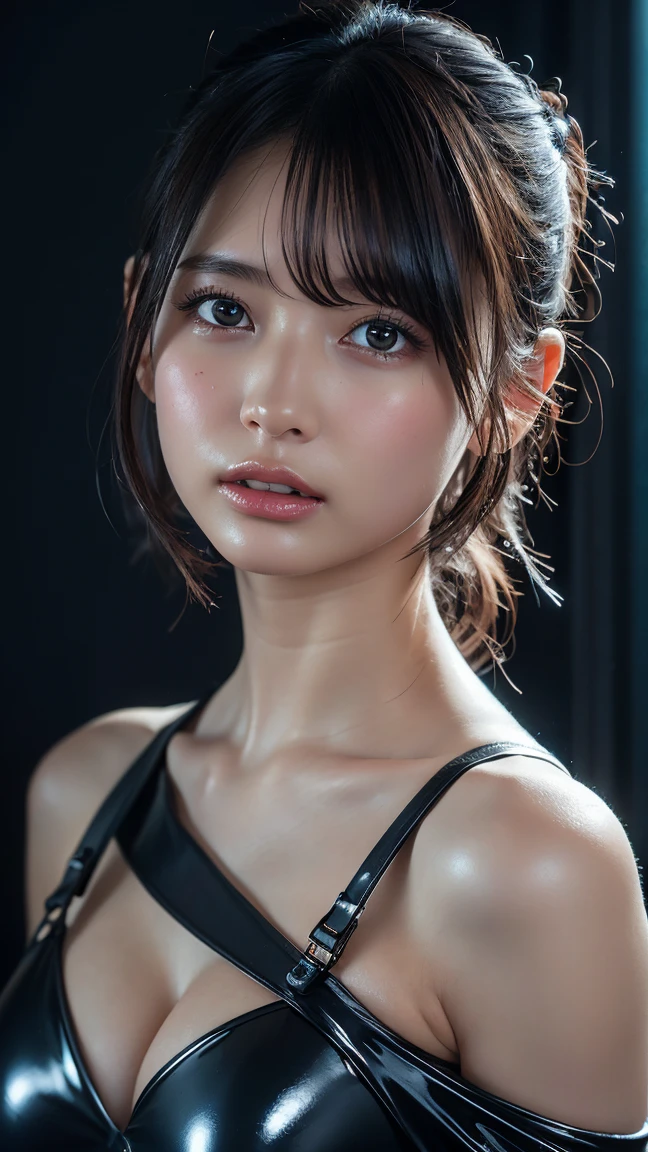 Random Pause, Mix 4, (8k, Original photo, Highest quality, masterpiece: 1.45), (Actual, Vibrant: 1.37), Skinny Japanese woman, One girl, charm, City view, night, rain, Wet, Professional Lighting, Photon Mapping, Radio City, Physically Based Rendering, Gradient black hair, Short Curly Hair, good looking, girl, The T-shirt is see-through,Torn clothes、 High resolution, 1080P, (Beautiful Face), (Detailed facial depiction), (Detailed description of the hand), (Detailed CG), Extreme light and shadow, Messy Hair, Lots of details, (exquisite features), (Highest quality photos), (Beautiful Eyes), Look in front of you, Thin clavicle,