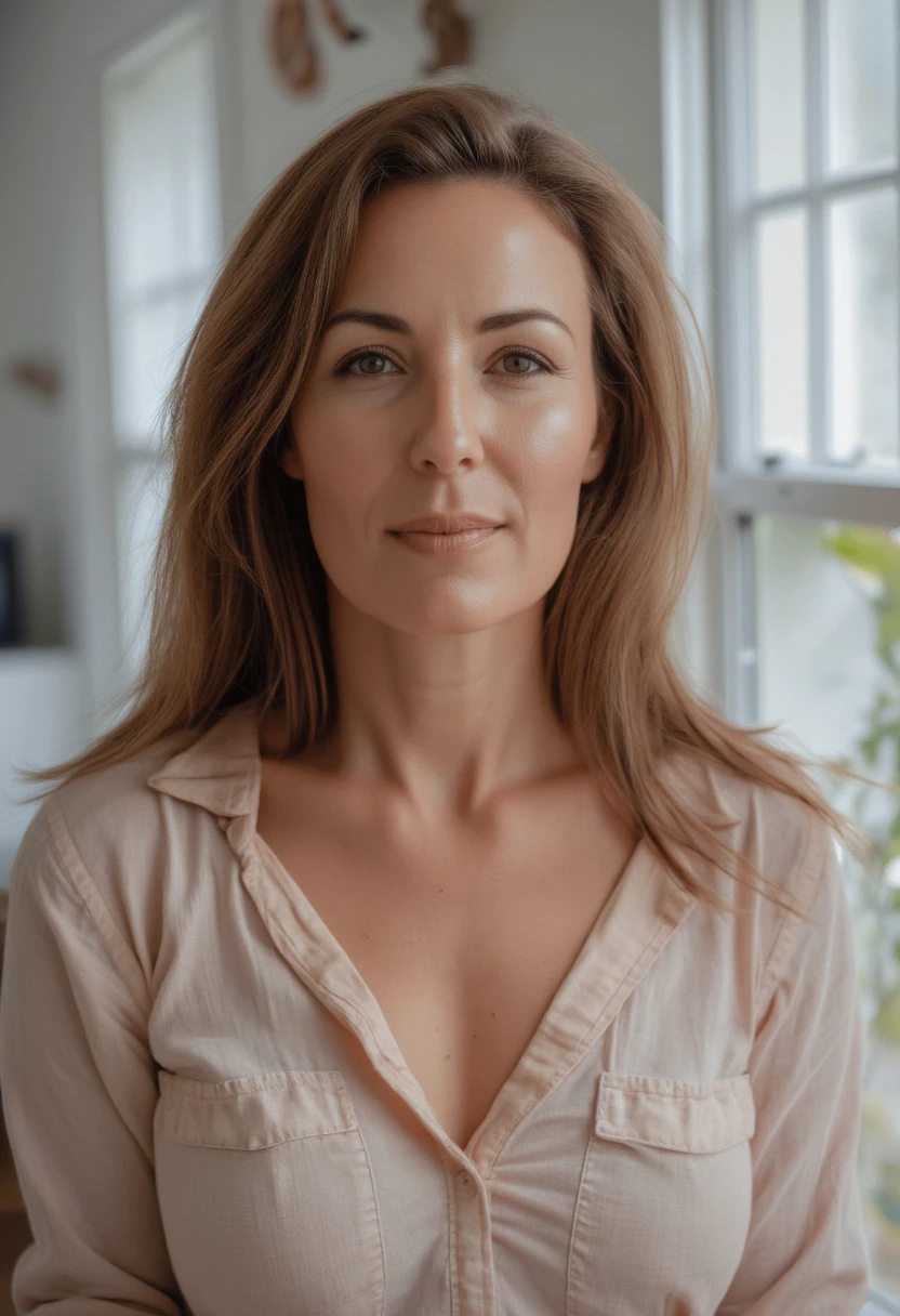 <lora:ds_caricevanhouten:0.8> ds_caricevanhouten gorgeous happy woman sitting on chair in doctor's coat, (close-up)  <lora:RealDownblouse15_v2.08:1> downblouse