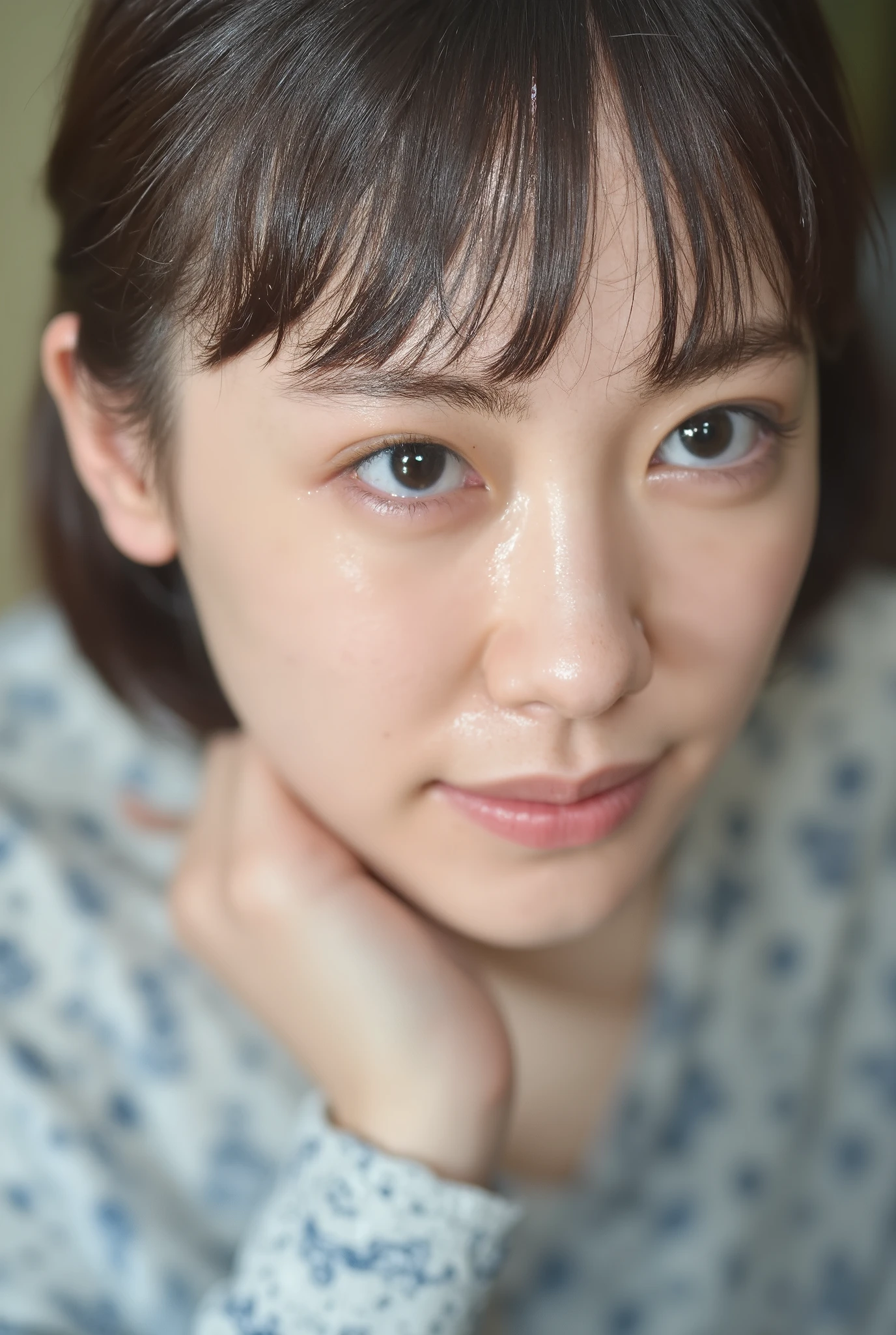 High resolution photo of a Japanese woman in a dress ,. woman doing her skin care , masterpiece, best quality, Movie Light , super real, where small details have been peeked on her face, 8k, woman doing her skin care、彼女のejaculate on faceをした 、wet , put your hands on the desk , Water is seeping out of my clothes , wet hair and face, Put it out on the cloth, ejaculate on face, vaginal cum in hair, full body photo.