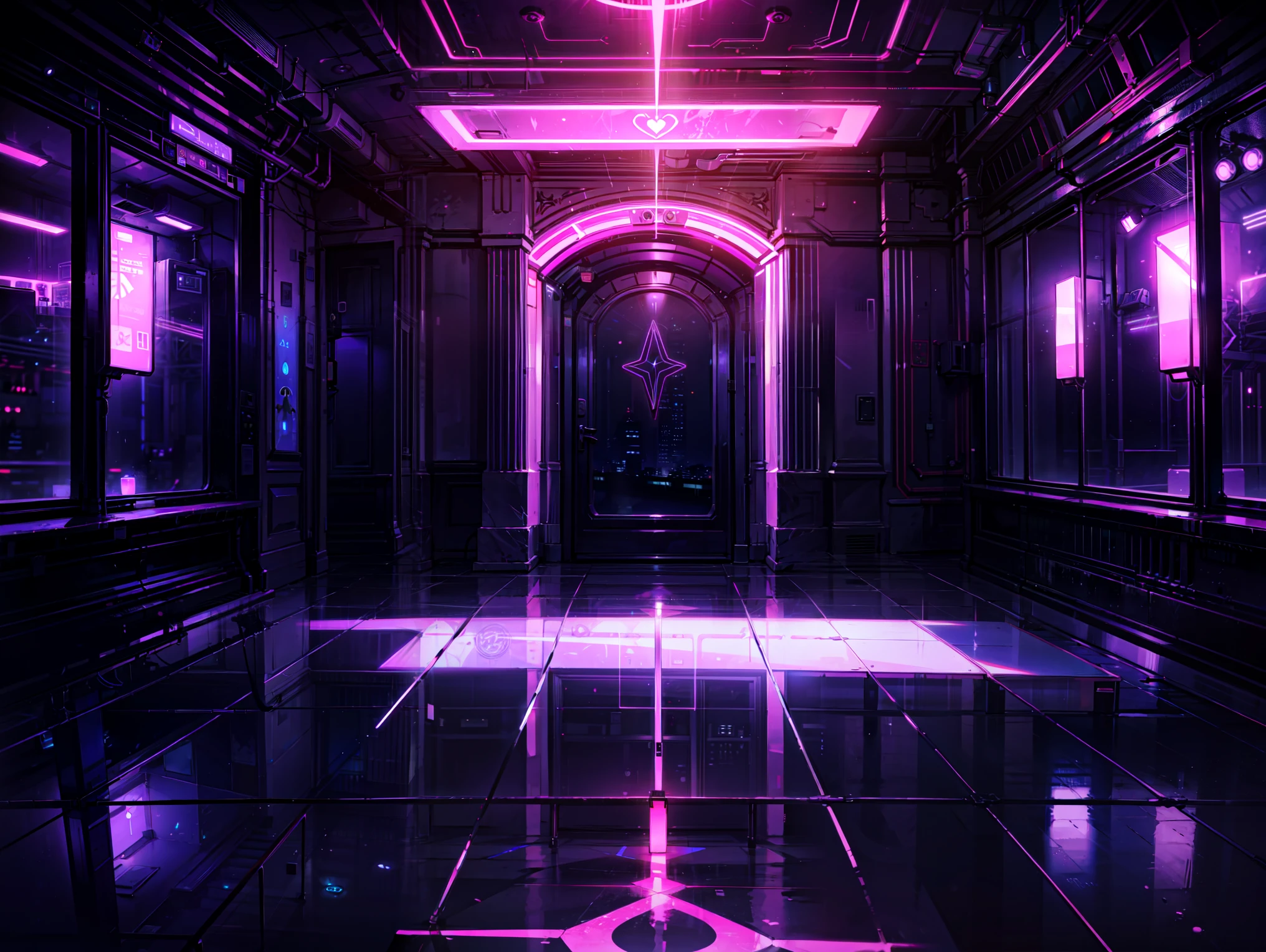 Floor of a room in a dark nightclub with neon lights
