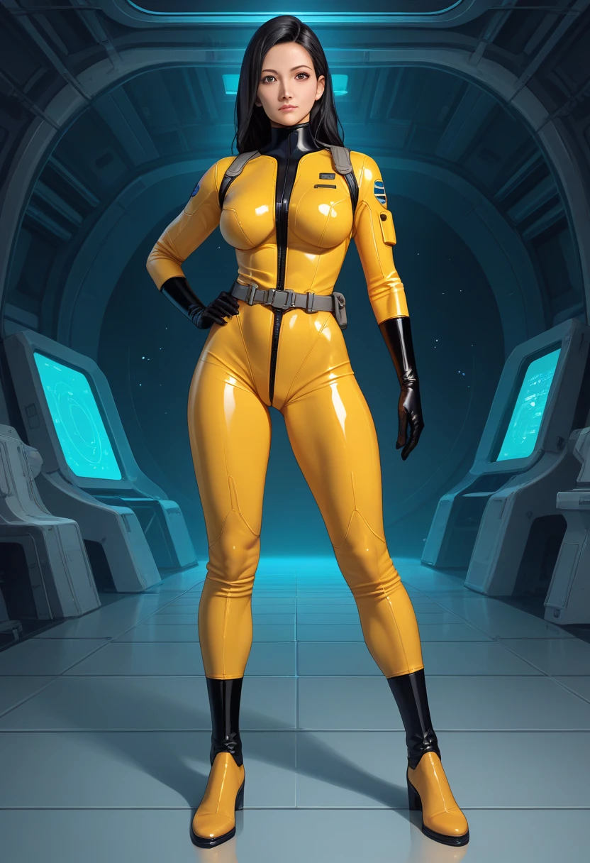 a ((full body)) cartoon picture of an anthropomorphic (((pony:0.9))), cyberpunk style, (((shiny latex cyberpunk full bodysuit:1.0))), (((techwear jacket on top:0.9))), (((calf-high boots))), generic MLP style, professional drawing, female anthro pony, medium breasts, frowning, (((semi realistic cream white fur))), (((detailed eyes:1.0))), bold colored cyberpunk mane and tail.