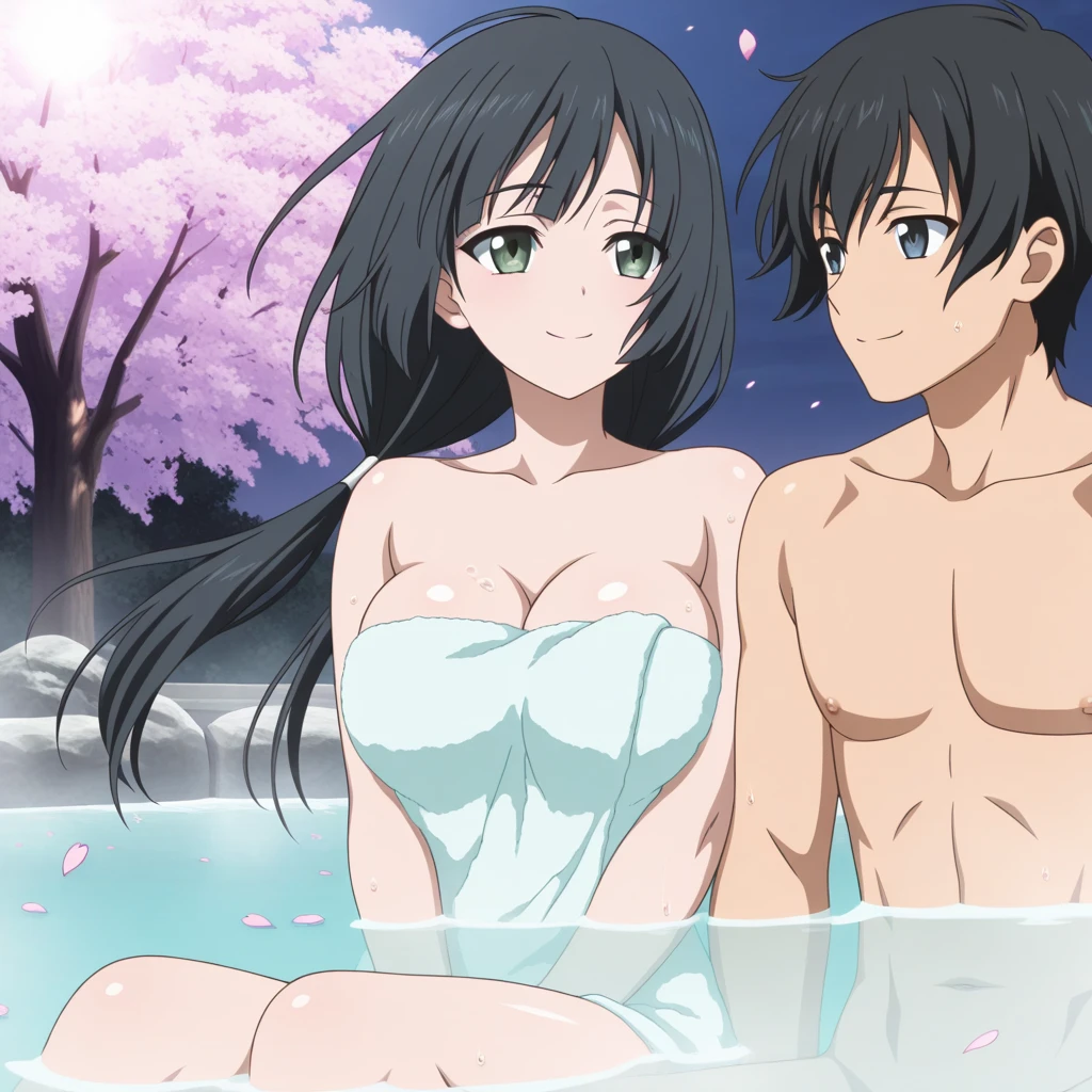 shinkai makoto, Kimi No Na Wa., 1 boy, Shaved head, , Boys are behind girls, Touching the chest, Rubbing breasts from behind, grab, grabbing chest,chestgrab behind back, Remove your bra, Hold the bra, Embrace, Embrace, Kiss on the neck, One girl, Black Hair, Waterfall knitting, Red ribbon, Long Hair, Brown eyes, blue star necklace, Light Cardigan Pink, Open shirt, Yellow shirt Open shift, belly button, cute, Open your mouth, whole body, Long sleeve, Cowboy Shot, masterpiece, On a date, Blushing, Bedroom, night, Sit on the bed , Shaved head,Topless,Nipples are erect,Armpit sweat,Shyness,clear,High exposure,Having my armpits licked,His arms are tied and he is hanging from a rope、A beautiful adult woman with long hair、Underhair grows
