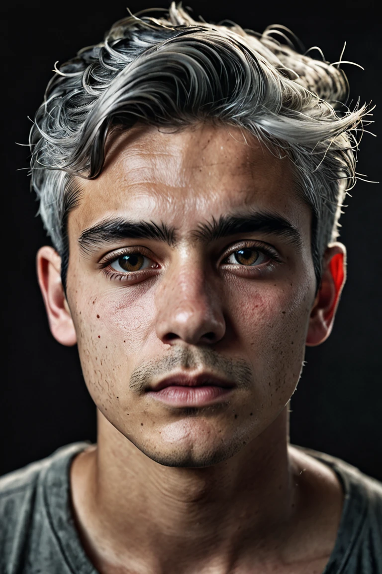 Al Haytham, young male, Young person, gray hair, clean-shaved face, masterpiece, Highest Quality , focused only, (stingy:1.04), shot by Lee Jeffries,Nikon D850 camera,Kodak Portra 400 film,f1 aperture.6 shots,richcolors,Ultra-realistic texture,Dramatic Lighting,Unreal Engine,popular on Artstation,cinestill 800