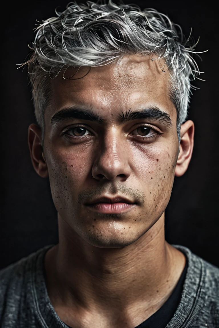 Al Haytham, young male, Young person, gray hair, clean-shaved face, masterpiece, Highest Quality , focused only, (stingy:1.04), shot by Lee Jeffries,Nikon D850 camera,Kodak Portra 400 film,f1 aperture.6 shots,richcolors,Ultra-realistic texture,Dramatic Lighting,Unreal Engine,popular on Artstation,cinestill 800