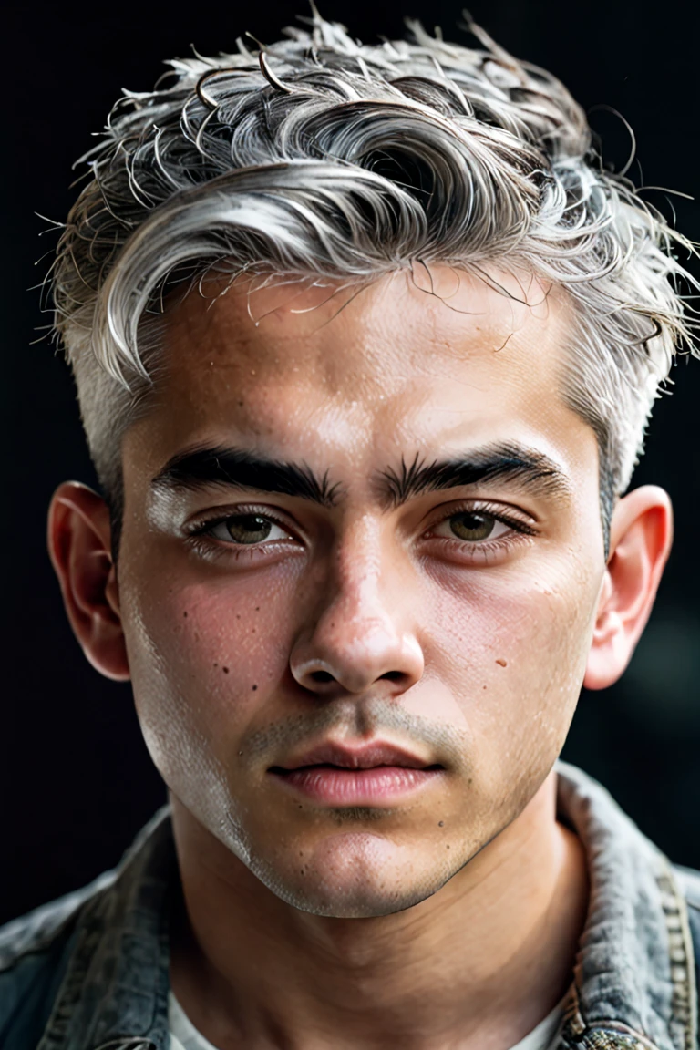 Al Haytham, young male, Young person, gray hair, clean-shaved face, masterpiece, Highest Quality , focused only, (stingy:1.04), shot by Lee Jeffries,Nikon D850 camera,Kodak Portra 400 film,f1 aperture.6 shots,richcolors,Ultra-realistic texture,Dramatic Lighting,Unreal Engine,popular on Artstation,cinestill 800