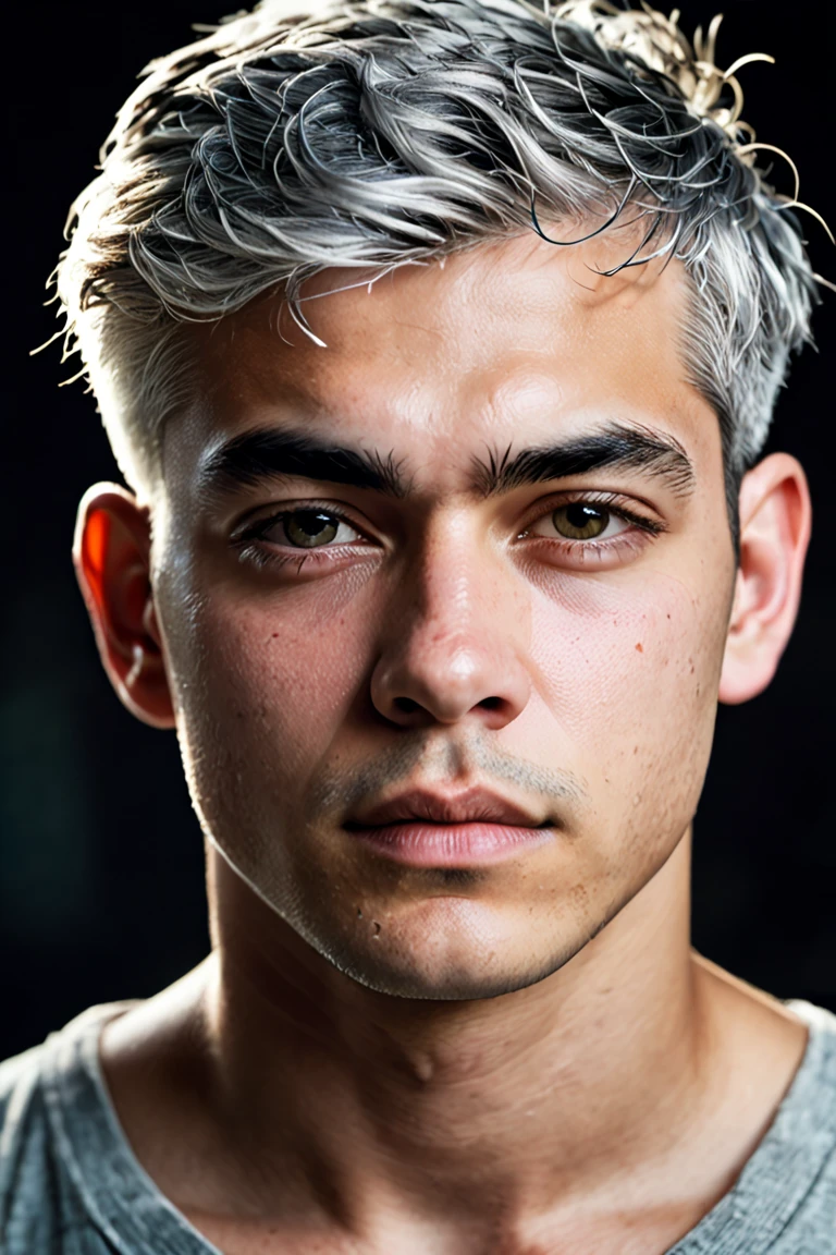 Al Haytham, young  male, Young person, gray hair, clean-shaved face, masterpiece,  Highest Quality , focused only, (stingy:1.04), shot by Lee Jeffries,Nikon D850 camera,Kodak Portra 400 film,f1 aperture.6 shots,richcolors,Ultra-realistic texture,Dramatic Lighting,Unreal Engine,popular on Artstation,cinestill 800