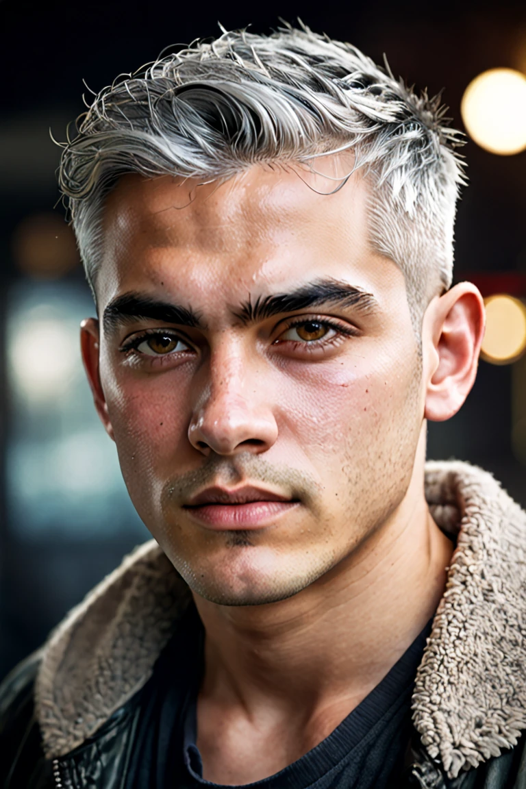 Al Haytham, young male, Young person, gray hair, clean-shaved face, masterpiece, Highest Quality , focused only, (stingy:1.04), shot by Lee Jeffries,Nikon D850 camera,Kodak Portra 400 film,f1 aperture.6 shots,richcolors,Ultra-realistic texture,Dramatic Lighting,Unreal Engine,popular on Artstation,cinestill 800