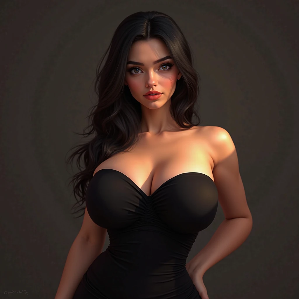 A tall woman of 1,85 with brown skin and straight hair as an adult, com os olhos castanhos. stylish, but with a realistic appearance, and without cleavage.