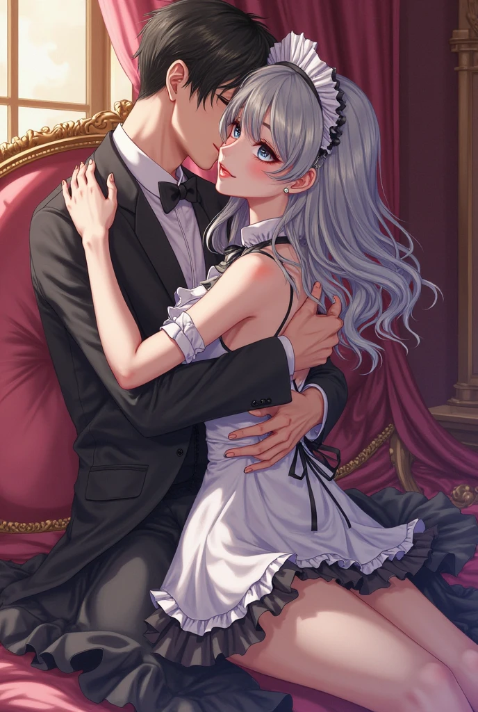 (memorial two shot photo:1.4),(best quality, masterpiece),(hetero:1.4),(a formal suits oldman is hugging with a milf),(milf is a 30yo beautiful milf,pink frilled bra,pink micro thong,pink stocking and suspenders,showing off ass,side undercut,fade cut,bun hair,(oily skin),(showing off back),(blushed),(ecstasy:1.4),(smirk:1.3)),in dark luxury room with candles,(with a formal 70yo oldman:1.4),(absurdres:1.4)