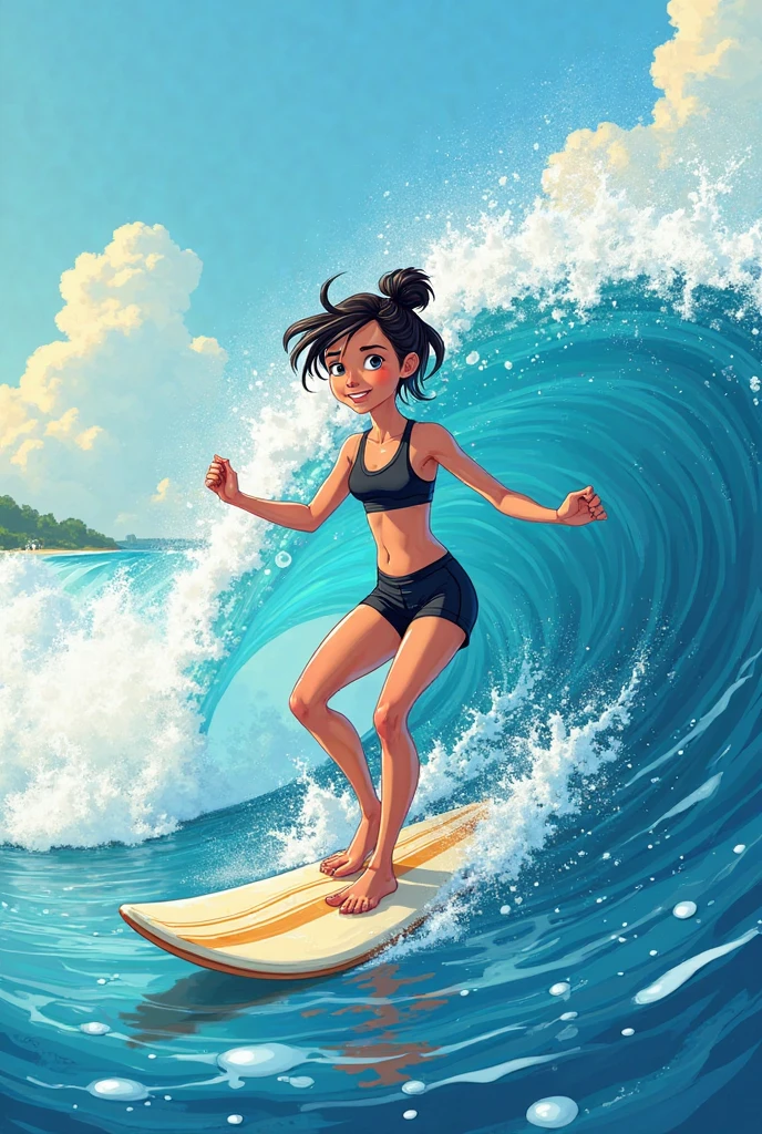 cartoon girl in a bikini standing in the ocean with a boat in the background, by Ryan Yee, rhads and lois van baarle, digital anime illustration, ilya kuvshinov landscape, artgerm and atey ghailan, by Jason Chan, digital art ilya kuvshinov, by Victor Wang, ross tran. scenic background
