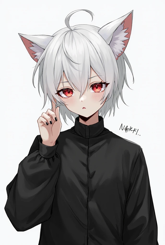 anime white hair girl and black top covering her face, cute anime catgirl, beautiful anime catgirl, anime girl with cat ears, White cat girl, White fox, anime catgirl, Very beautiful anime cat girl, white hair girl, White hair, Anime cute art style, Cute anime girl, Wear clothes, girl with cat ears,Sharp knife in hand,Lick the tip of the knife,Blood