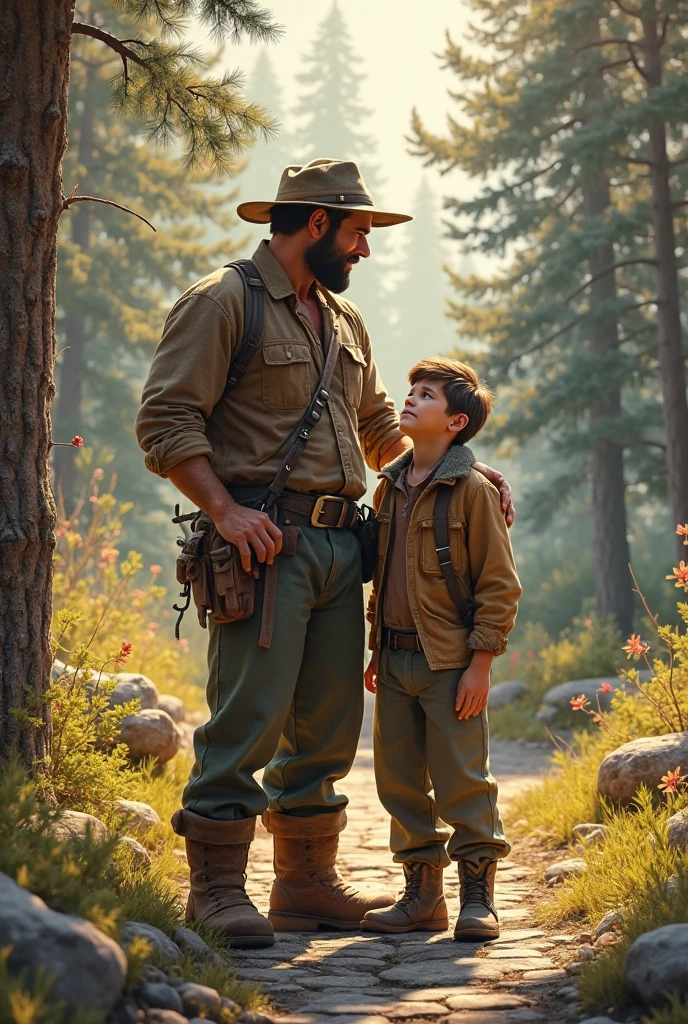 A young man brings his field tools and his backpack along a path:
Another boy with sandals and no hat is looking for a cow and her calf to milk next to the corral..
Do it realistically