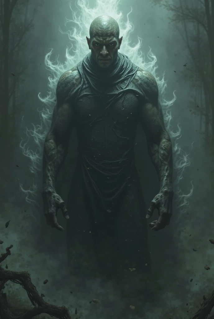 Create the image of an obsessive spirit in gray, No eyes, whose only distinguishing feature is a large, pointed red tongue, symbolizing debauchery. This spirit must have a carnal form, evoking a dark and seductive presence, with sinuous contours and an atmosphere of mystery and temptation. The surrounding environment should be shrouded in shadows, reinforcing the aura of danger and seduction that emanates from this being.