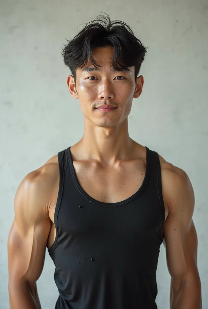 An Asian man in the gym,Topless,skinny,No muscles,2,China