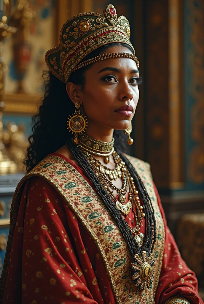a baroque hall, a self-pompous rapper with a baroque buzzcut hairstyle, rapping elegantly in her chambers, baroque style formally decorated in English heritage style, ultra-detailed, 8k, photorealistic, masterpiece, vivid colors, dramatic lighting, chiaroscuro, dramatic shadows, volumetric lighting, high contrast, intricate details, opulent, lavish, ornate, luxurious, exquisite, elegant, sophisticated, regal, majestic, grandiose, sumptuous, magnificent, resplendent, stately, imposing, monumental, palatial, baroque architecture, arched ceilings, ornate moldings, gilded accents, rich fabrics, plush furnishings, dramatic poses, intense expressions, effortless flow, mesmerizing movements, compelling performance, captivating energy, hypnotic flow, virtuosic delivery, unparalleled skill, masterful technique
