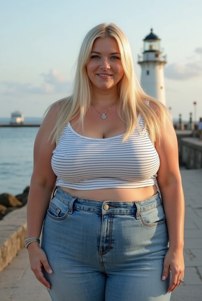 Fat woman, 40 years old white Caucasian woman, walking outside, Miami beach, long straight blonde hair, serious, chubby, bbw, casual, sunglasses, lipstick, big ???? 
