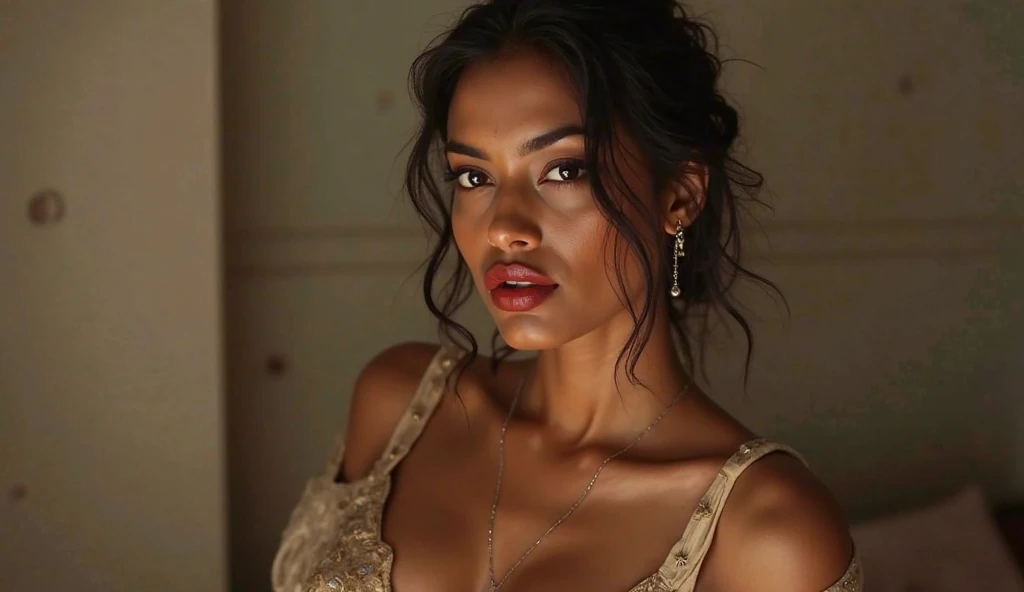 (Fermer, Photographie éditoriale d’une femme de 21 ans), araffed woman in a soutien gorge noir top posing for a picture, Violette Myers, fille sexy au teint foncé, Portrait de Sophie Mudd, dame séduisante, jeune femme noire, dans un soutien-gorge noir, soutien gorge noir, magnifique visage latina, photo d'une femme noire, photo d'une belle femme, jeune femme noire, peau olive, elle a la peau brun olive,, (visage très détaillé:1.4) (sourire:0.7) (arrière-plan à l'intérieur de l'obscurité, lunatique, étude privée:1.3) lancer, par Lee Jeffries, Nikon D850, photographie de pellicule ,4 Kodak Portra 400 ,caméra f1.6 lentilles ,Des couleurs riches ,hyper réaliste ,Texture réaliste, Éclairage dramatique , cinéma 800,