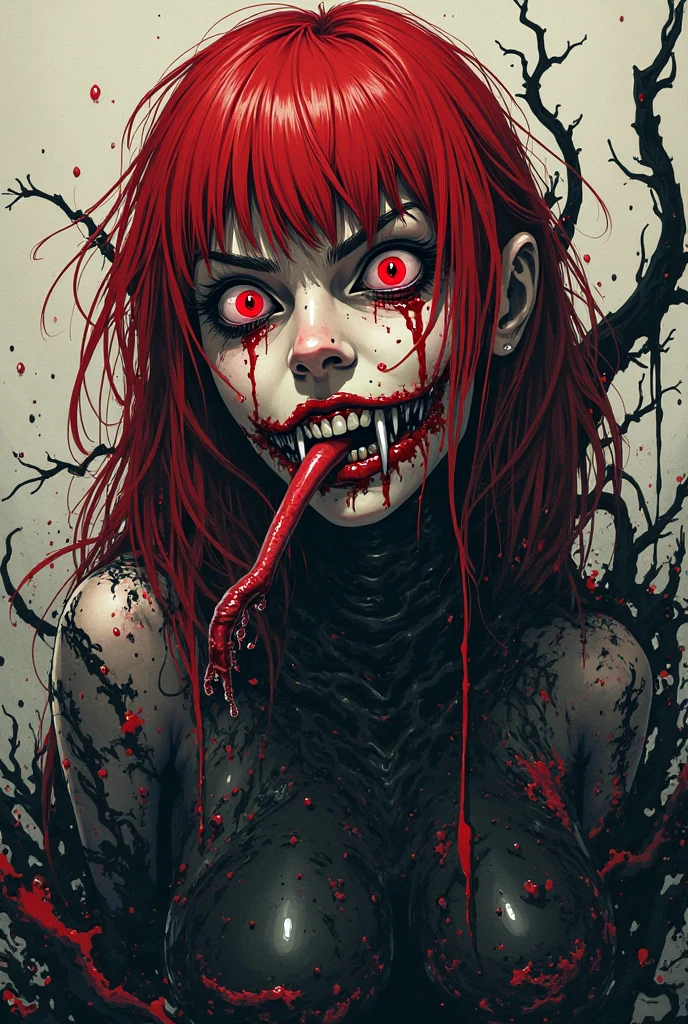 (bloody sharp teeth laughing, angry:1.2), 1girl detailed blood red eyes focus photorealistic vampire closeup portrait of a (ginger woman:1.2), <lora:Madelyn Cline:0.3> short cut hair (freckles:0.7), extremally detailed, intricate, woods, bright full moon, (horror illustration:1.4), (masterpiece:1.2), (high resolution:1.2), (best quality:1.1), (HDR), (cinematic lighting), (sharp focus)

